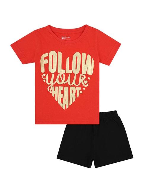 bodycare-kids-fuchsia-&-black-cotton-printed-t-shirt-&-shorts