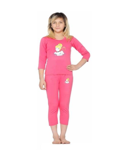 bodycare kids fuchsia pink cotton printed full sleeves thermal set