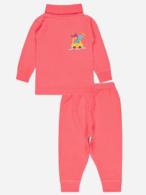 bodycare kids pink printed full sleeves thermal t-shirt with pants