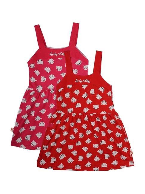 bodycare kids red & fuchsia cotton printed casual dresses