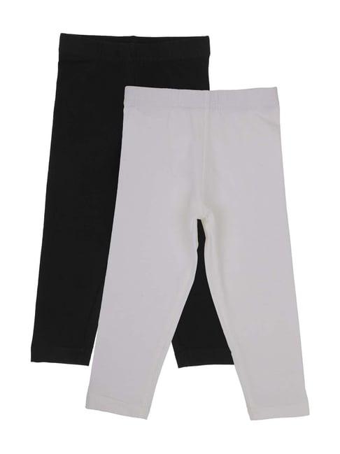 bodycare kids white & black cotton printed leggings - pack of 2