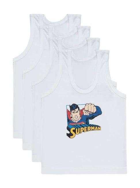 bodycare kids white cotton printed justice league vest (pack of 4)