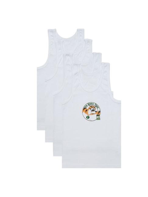 bodycare kids white printed vest (pack of 4)
