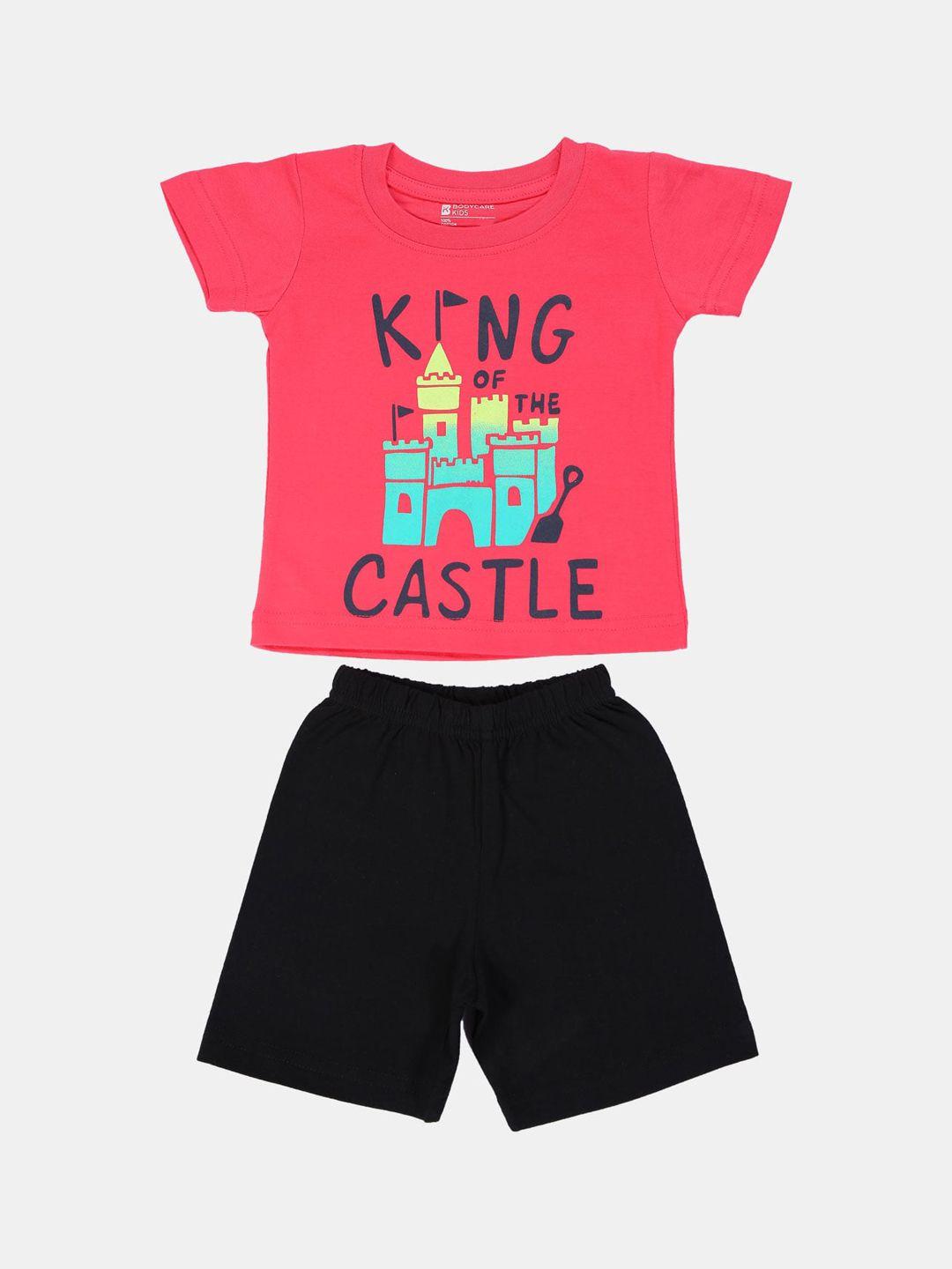 bodycare first boys pink & black printed t-shirt with shorts