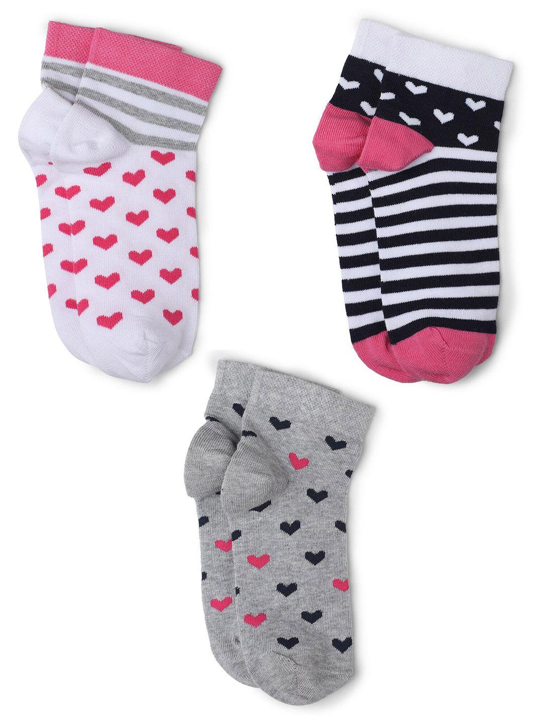 bodycare girls assorted pack of 3 patterned ankle-length cotton socks