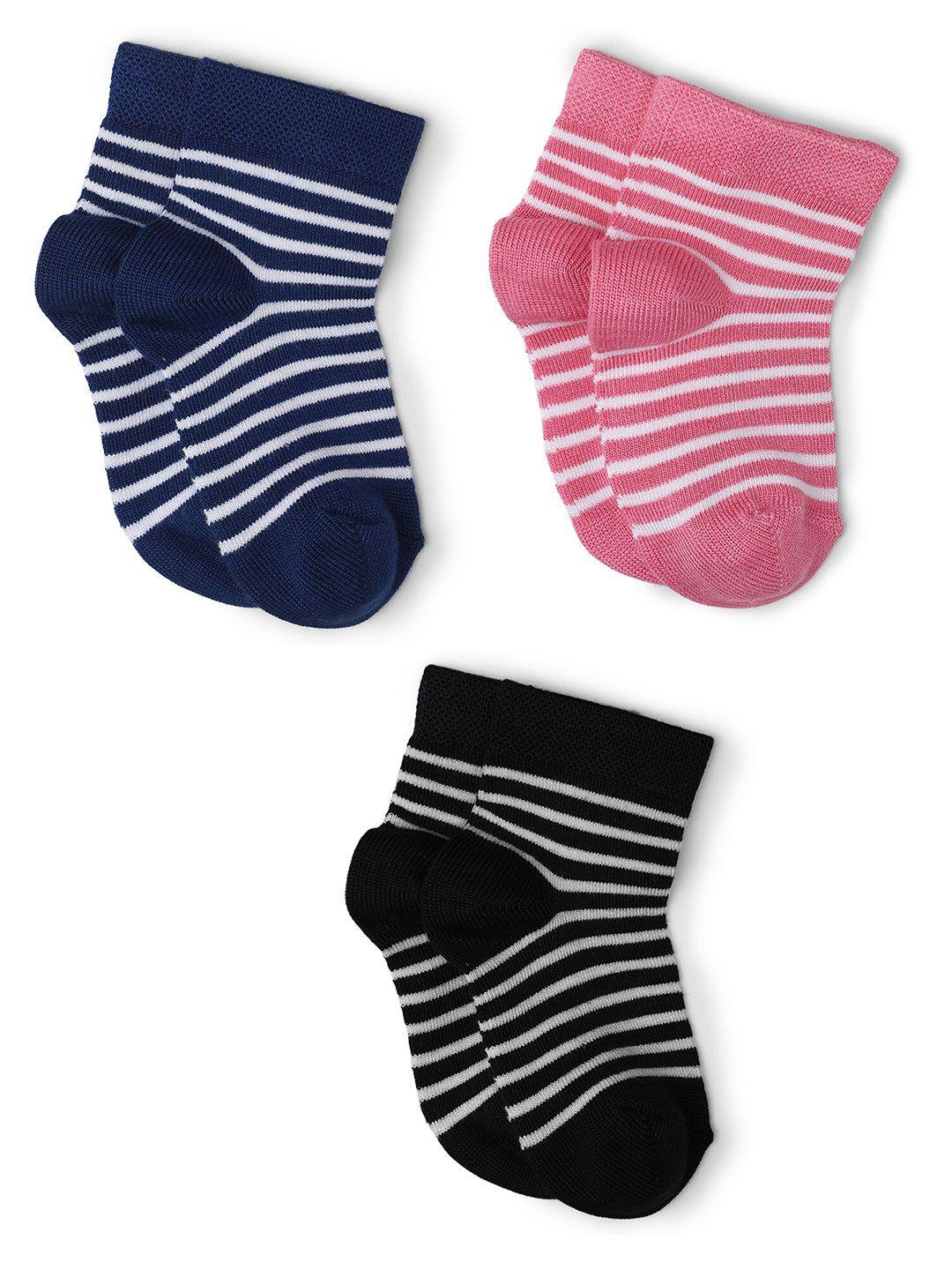 bodycare girls pack of 3 pink & black striped cotton above ankle socks