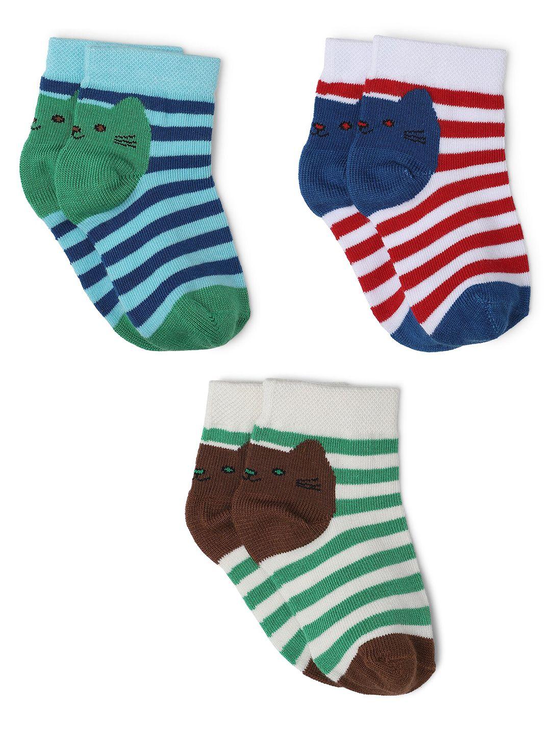 bodycare girls pack of 3 red & blue striped cotton above ankle socks