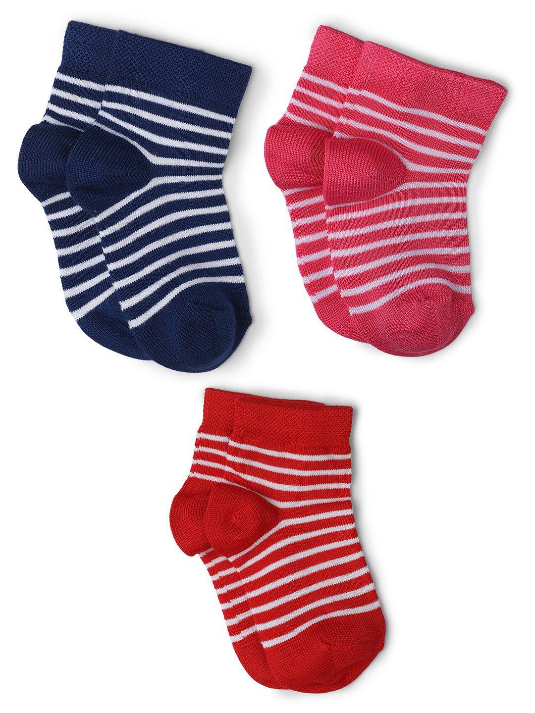 bodycare girls pack of 3 red & navy blue striped cotton above ankle socks