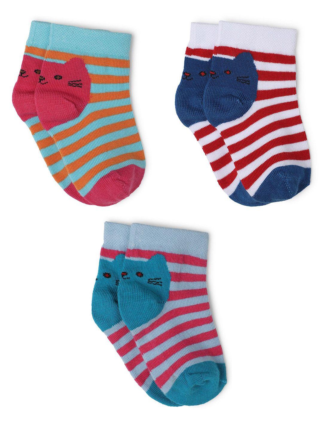 bodycare girls pack of 3 red & orange patterned cotton above ankle socks