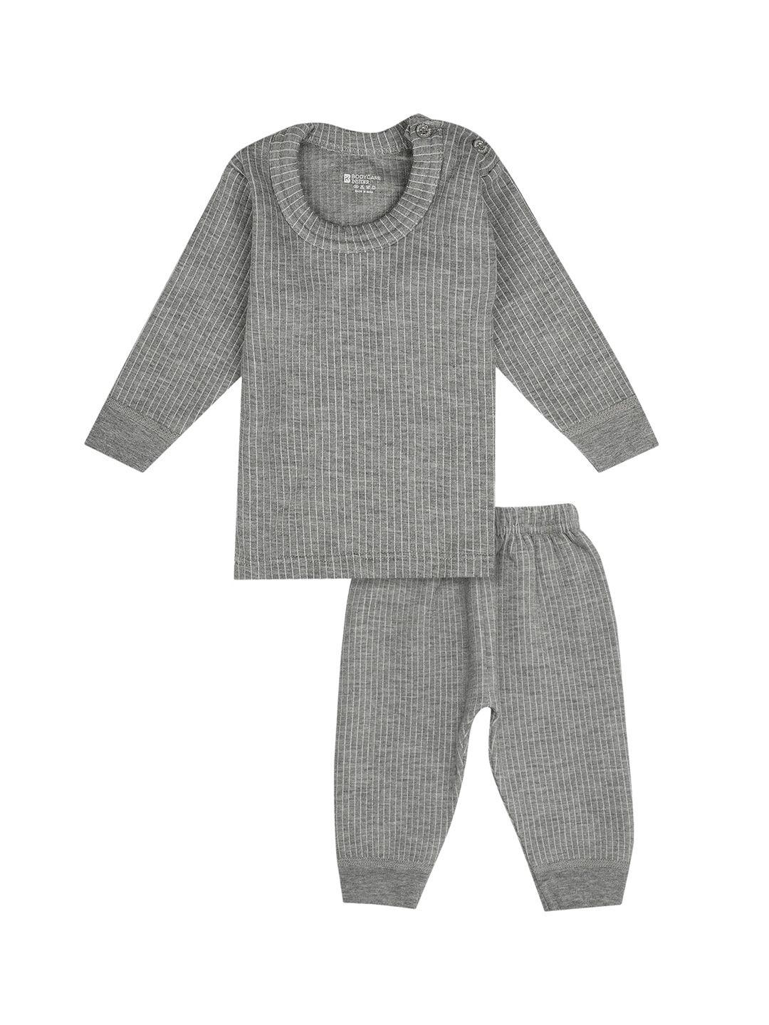 bodycare insider infant kids grey melange striped thermal set