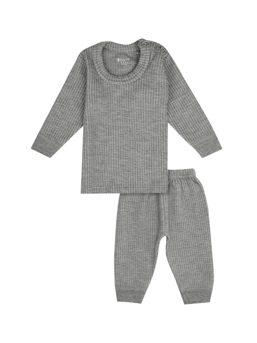 bodycare insider kids grey melange striped ribbed thermal set