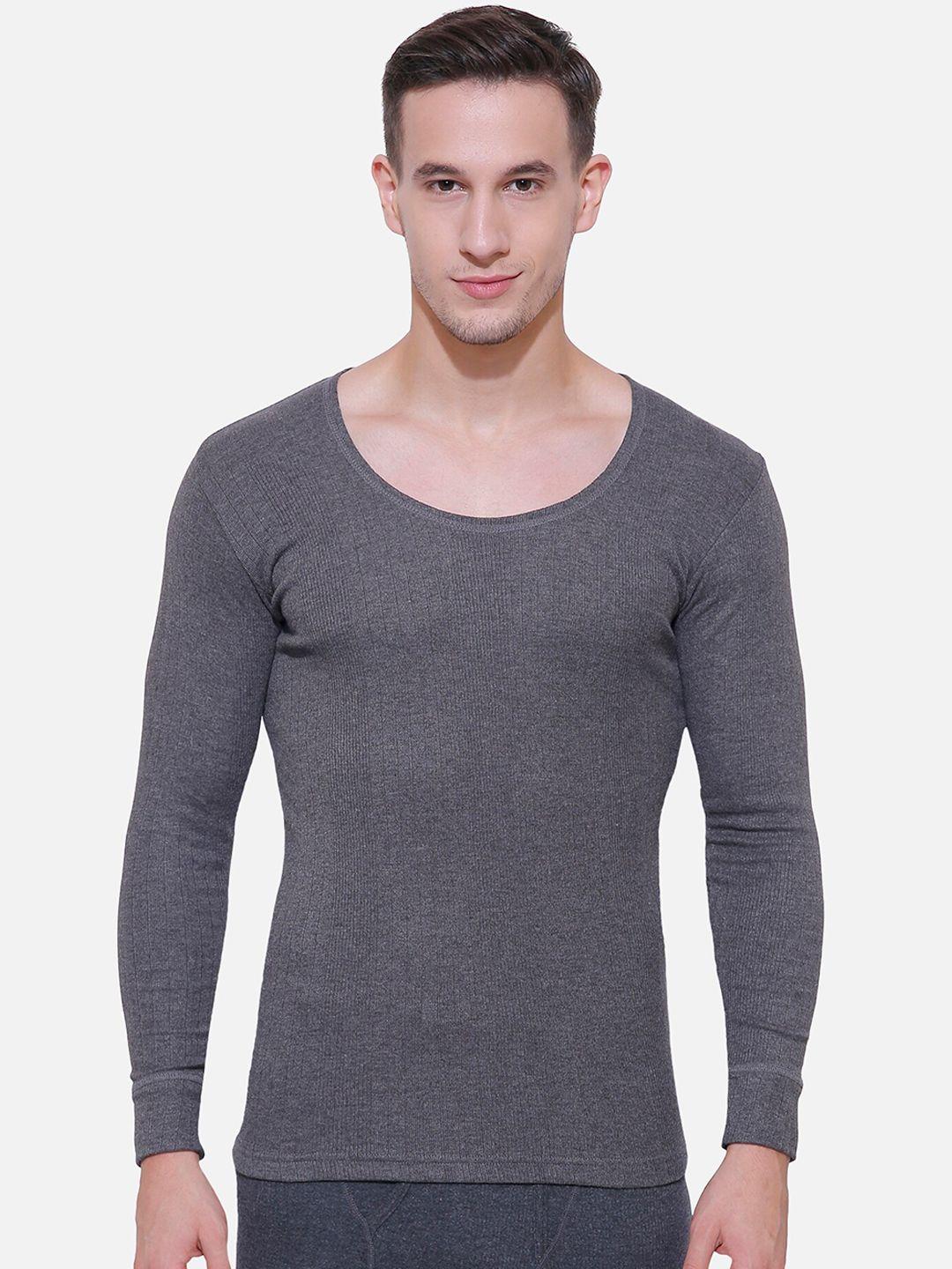bodycare insider men charcoal grey striped slim-fit thermal top