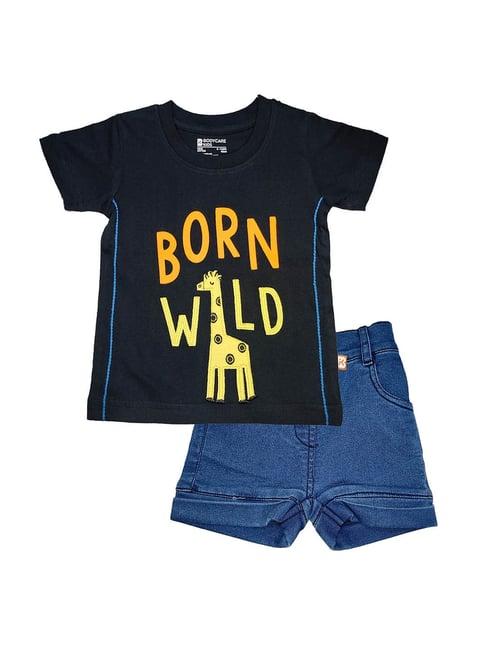 bodycare kids black & blue printed t-shirt with shorts
