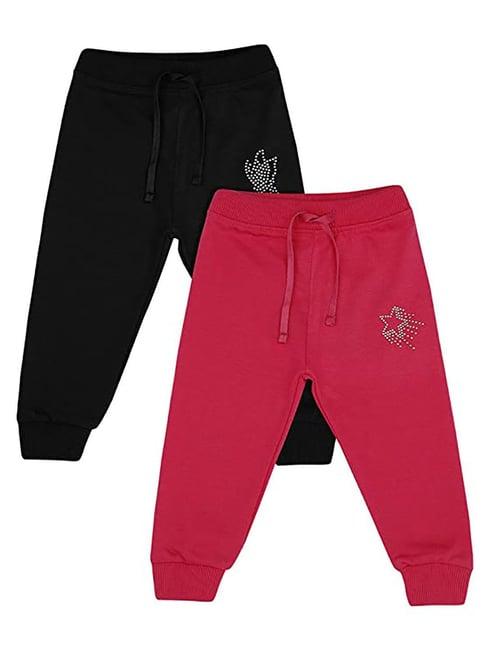 bodycare kids black & fuschia solid trackpants (pack of 2)