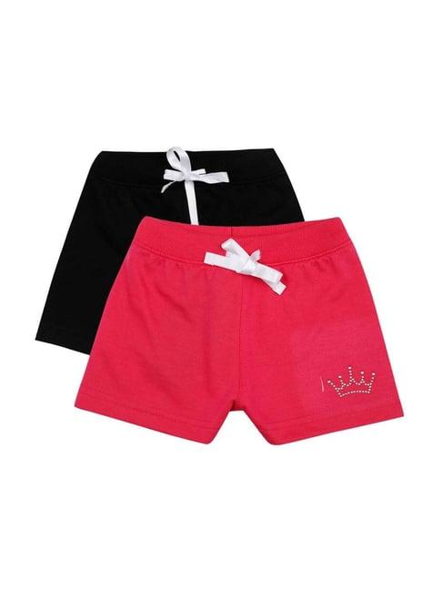 bodycare kids black & pink cotton printed shorts (pack of 2)