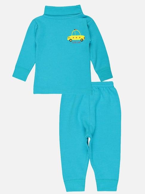 bodycare kids blue printed full sleeves thermal t-shirt with pants
