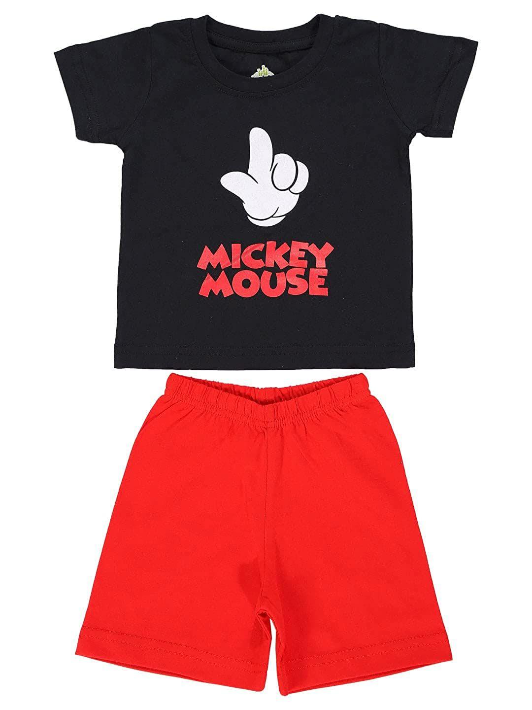 bodycare kids boys black & red printed t-shirt with shorts