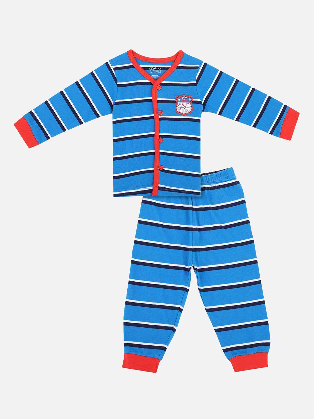 bodycare kids boys blue & red striped night suit