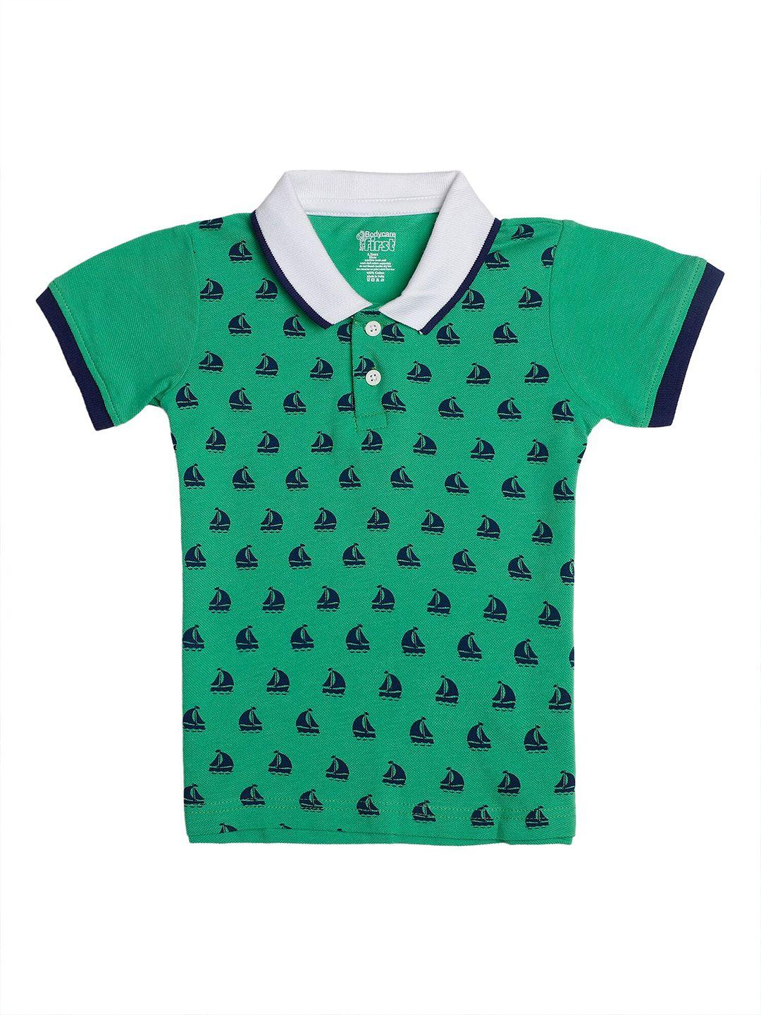 bodycare kids boys green printed polo collar t-shirt