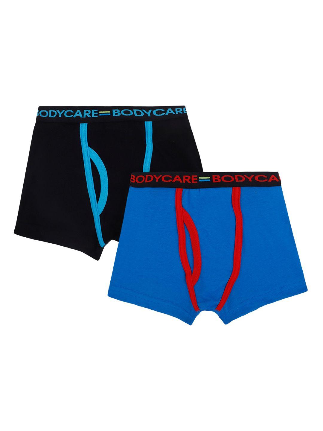 bodycare kids boys pack of 2 black & blue solid  trunks