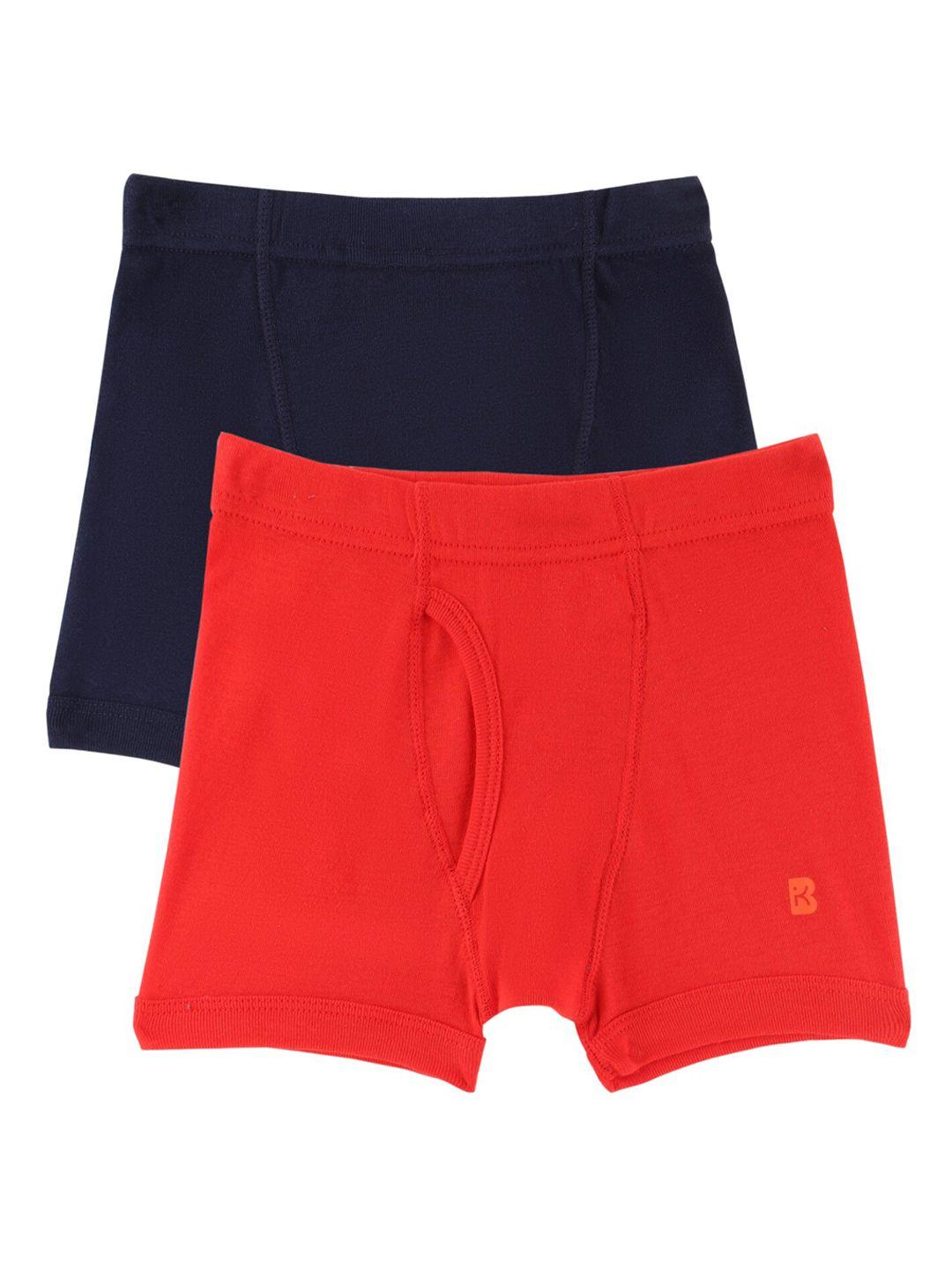 bodycare kids boys pack of 2 red & navy blue solid cotton trunk