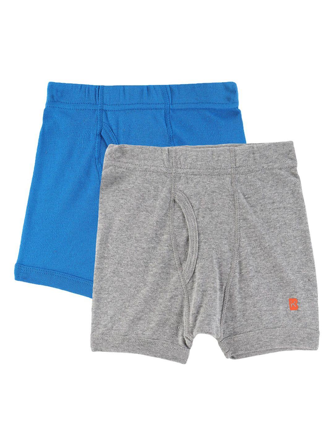 bodycare kids boys pack of 2 royal blue & grey solid pure cotton trunks kga2067rbg-pk005