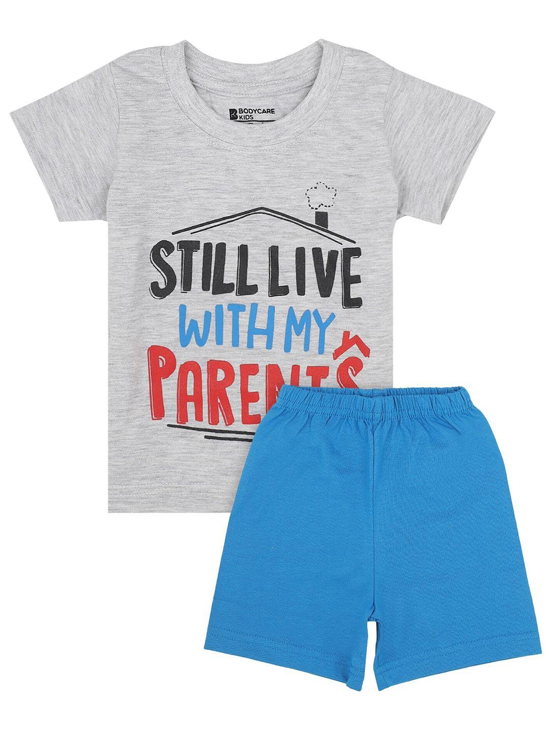bodycare kids boys printed pure cotton t-shirt with shorts set