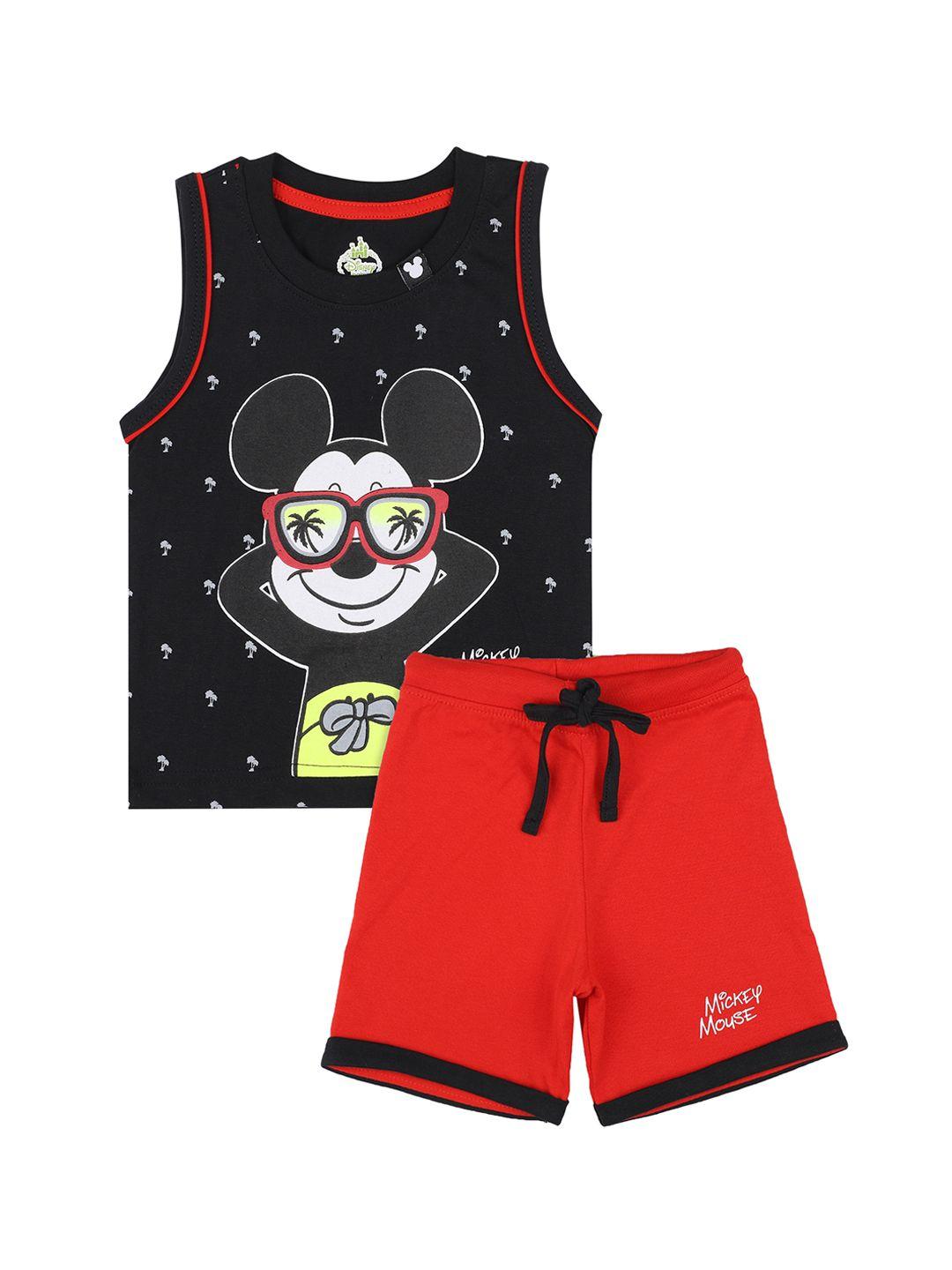 bodycare kids boys pure cotton black & red printed t-shirt with shorts