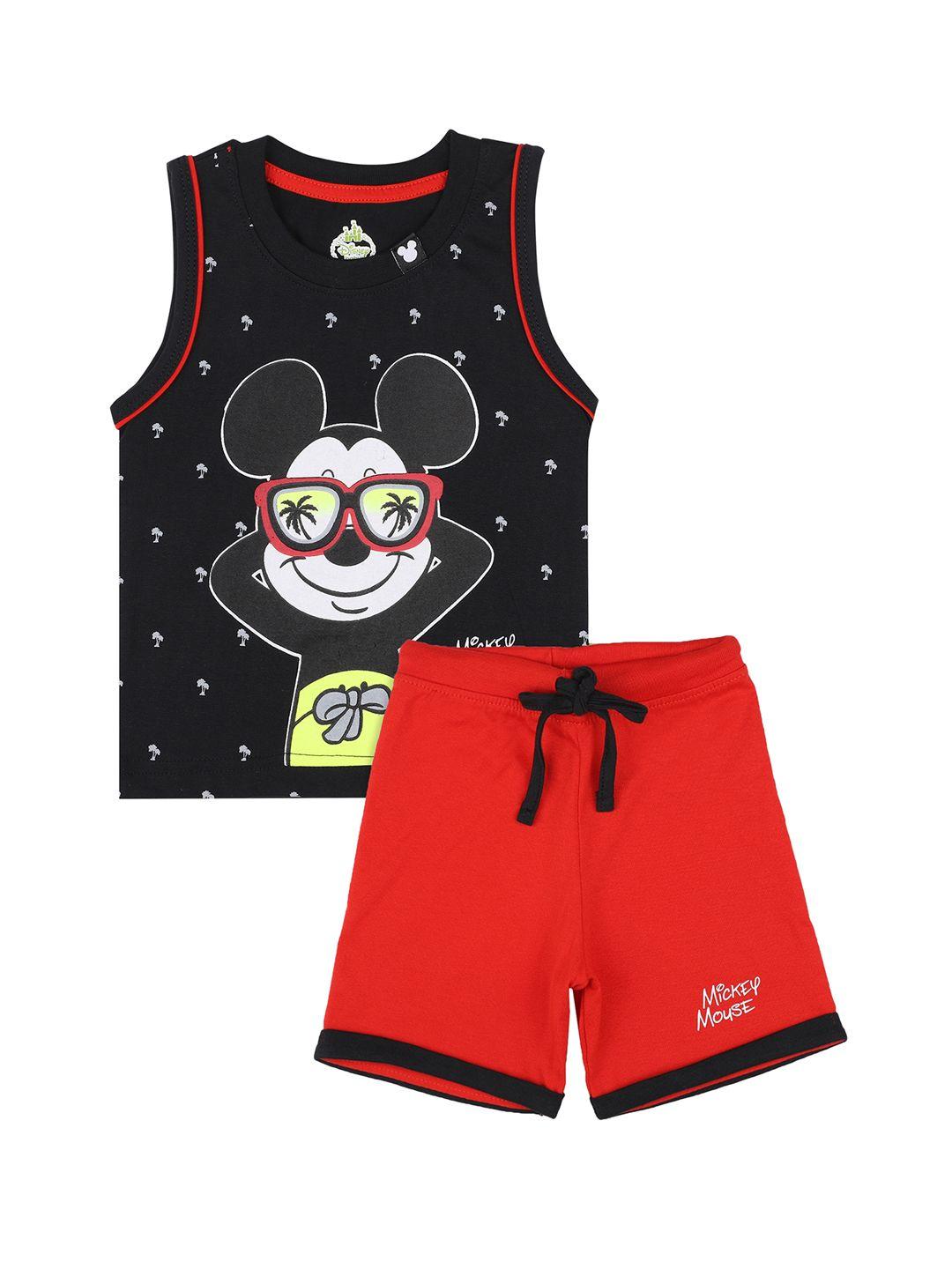 bodycare kids boys pure cotton black & red printed t-shirt with shorts