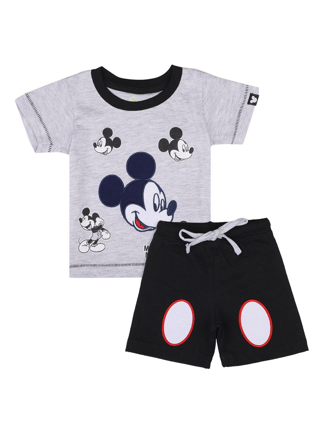 bodycare kids boys pure cotton grey & black mickey mouse printed t-shirt & short