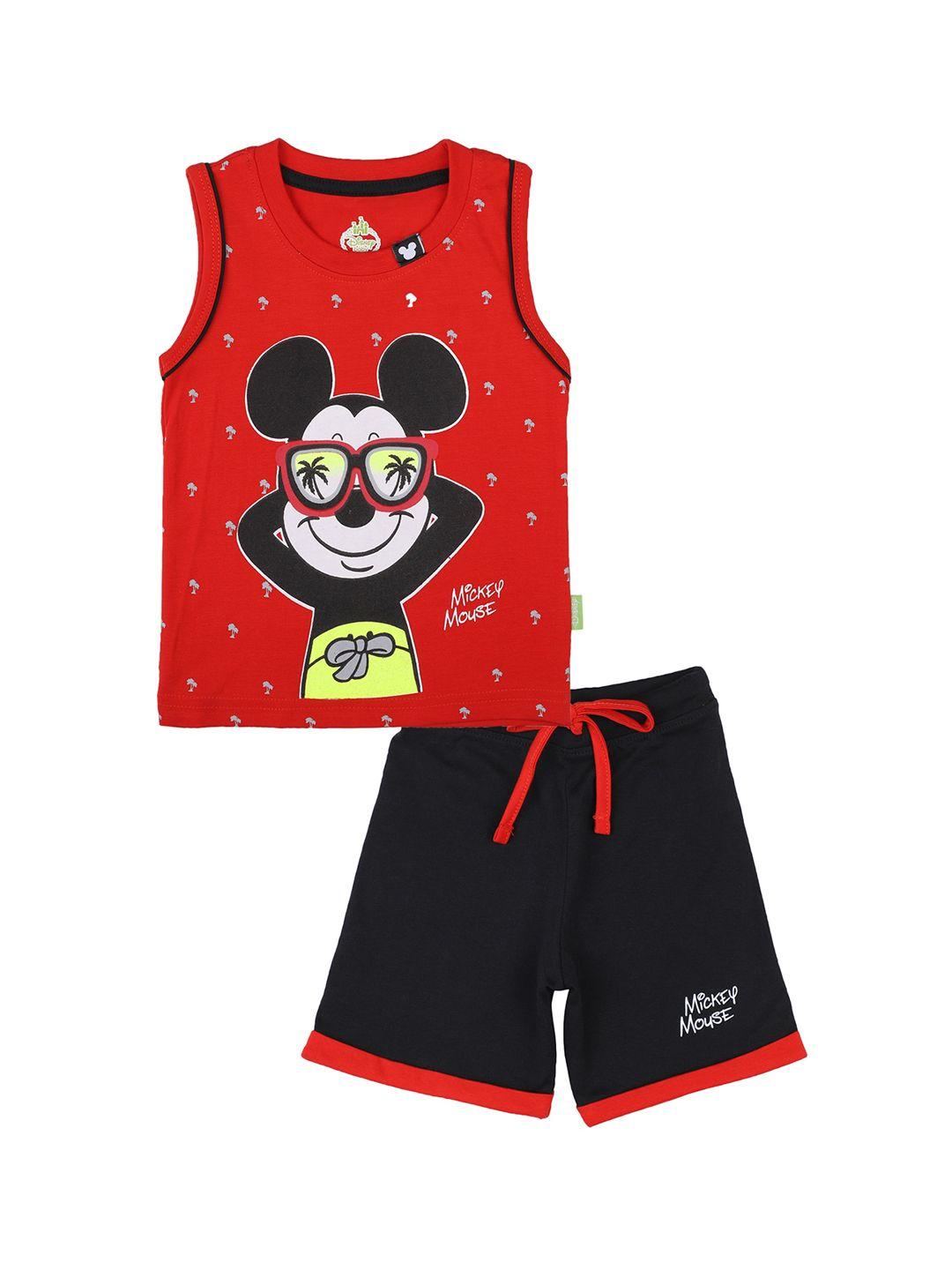 bodycare kids boys pure cotton red & black printed t-shirt with shorts