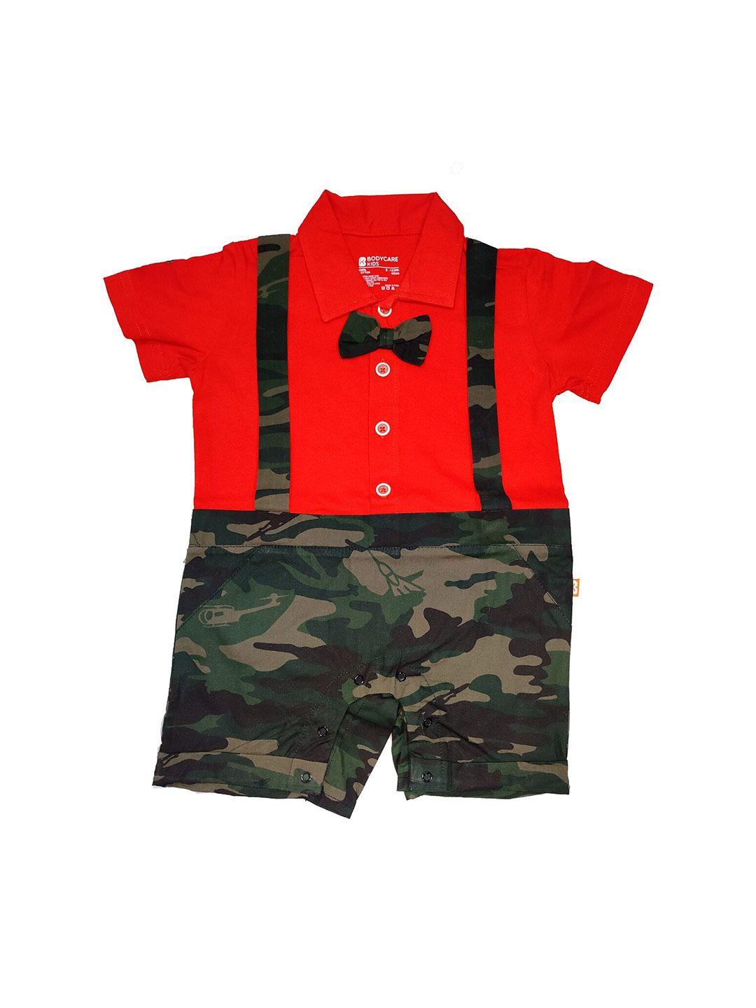 bodycare kids boys red & green cotton shirt with shorts set