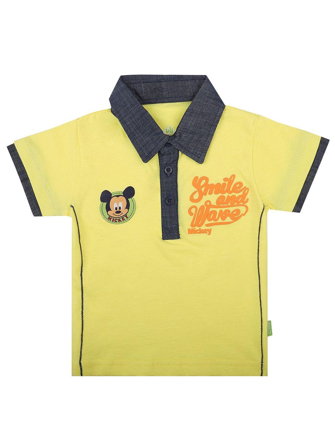 bodycare kids boys yellow mickey mouse printed polo collar regular fit cotton t-shirt