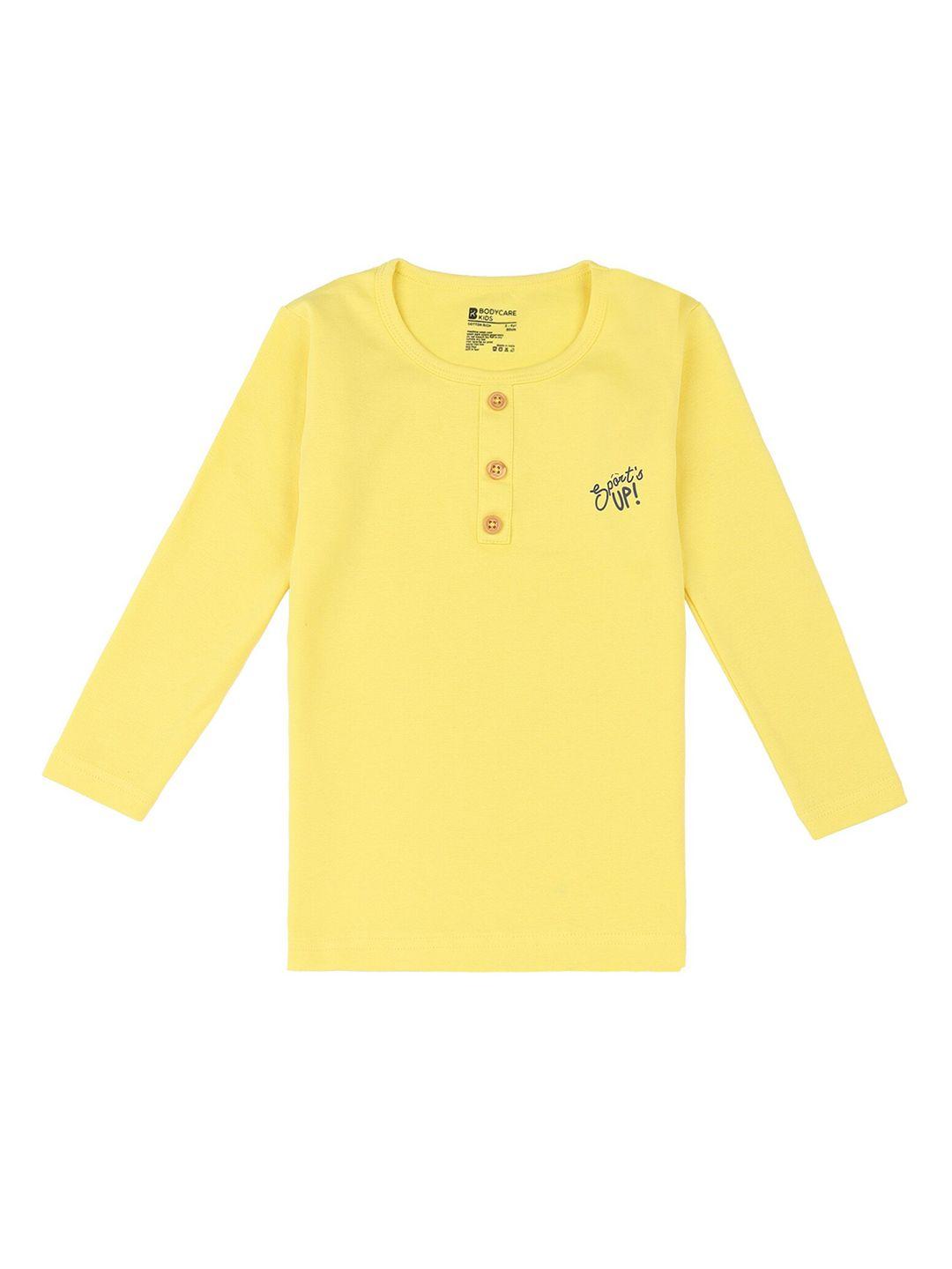 bodycare kids boys yellow typography henley neck t-shirt