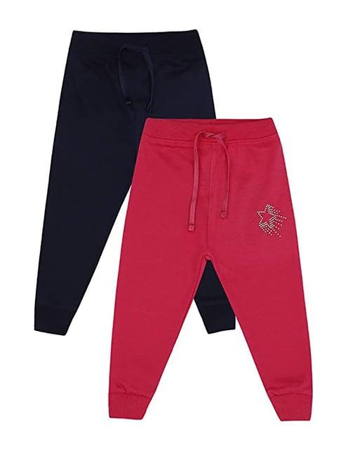 bodycare kids fuschia & navy solid trackpants (pack of 2)