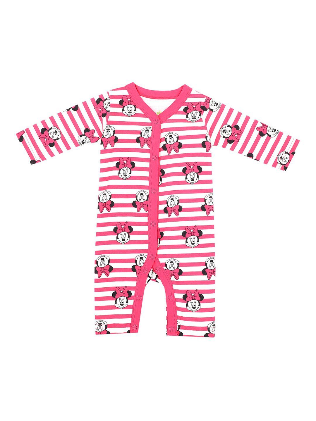 bodycare kids girls pink & white minnie & friends printed cotton rompers