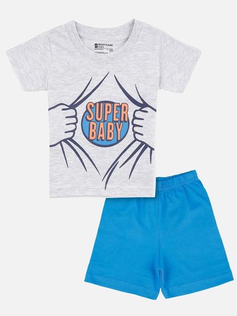 bodycare kids grey & blue printed t-shirt with shorts