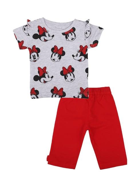 bodycare kids grey & red minnie & friends printed t-shirt with shorts