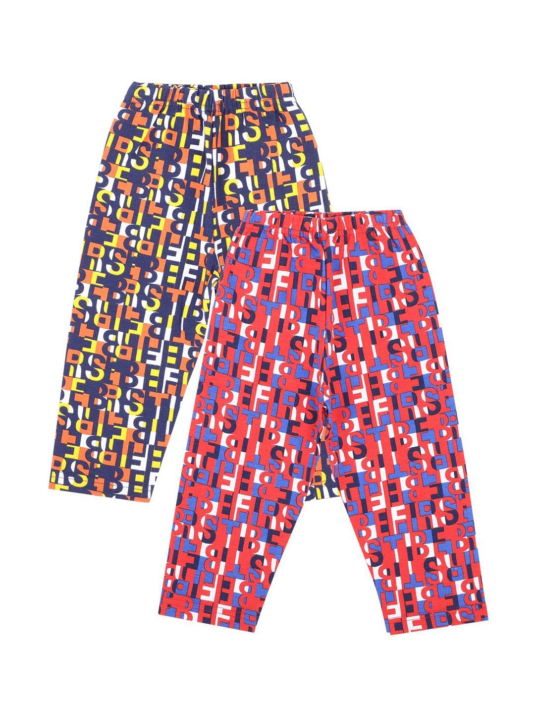 bodycare kids infant boys red & navy pack of 2 printed cotton track pants