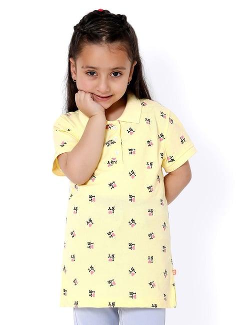 bodycare kids lemon yellow printed polo t-shirt