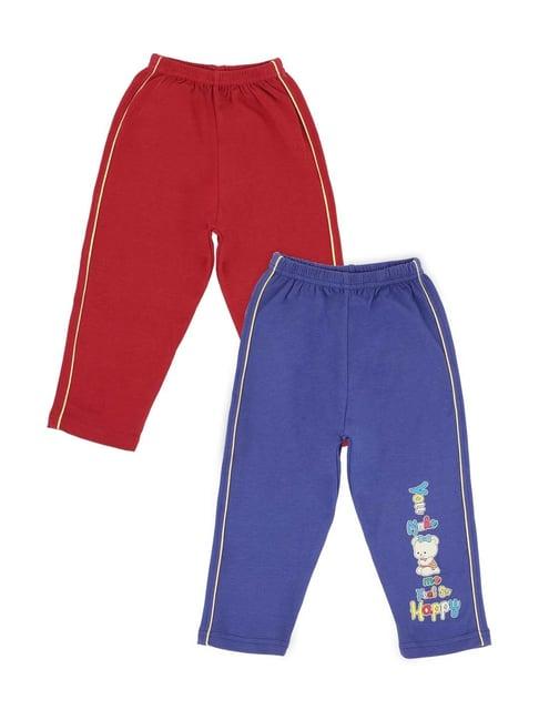 bodycare kids maroon & blue cotton printed trackpants (pack of 2)