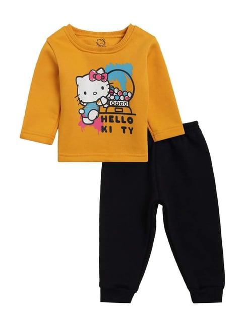 bodycare kids mustard & black cotton printed clothing set