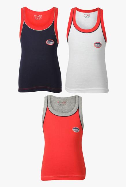 bodycare kids navy, white & red solid vests (pack of 3)