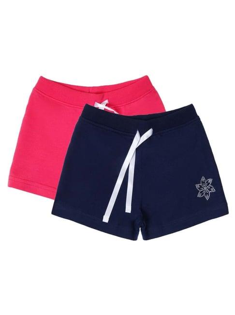 bodycare kids navy & fuchsia pink embellished shorts (pack of 2)