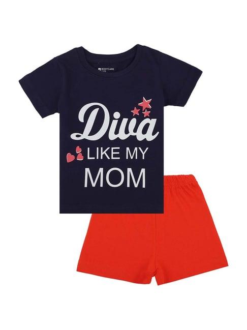 bodycare kids navy & red cotton printed t-shirt & shorts