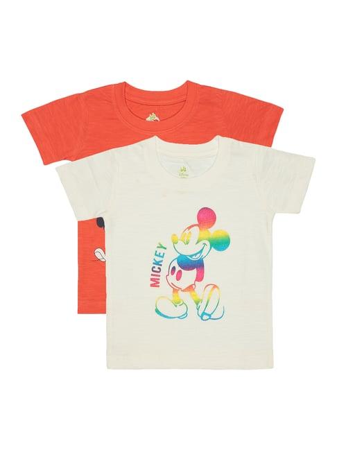 bodycare kids off white & orange mickey print t-shirt (pack of 2)