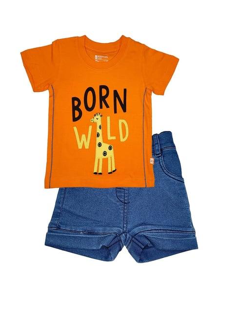 bodycare kids orange & blue printed t-shirt with shorts