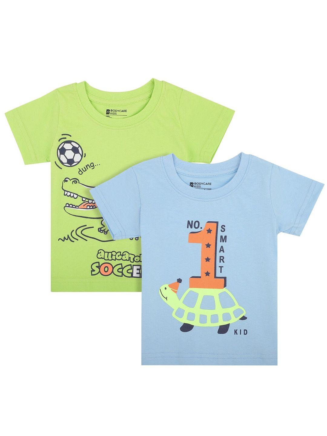 bodycare kids pack of 2 boys blue & green 2 printed t-shirt