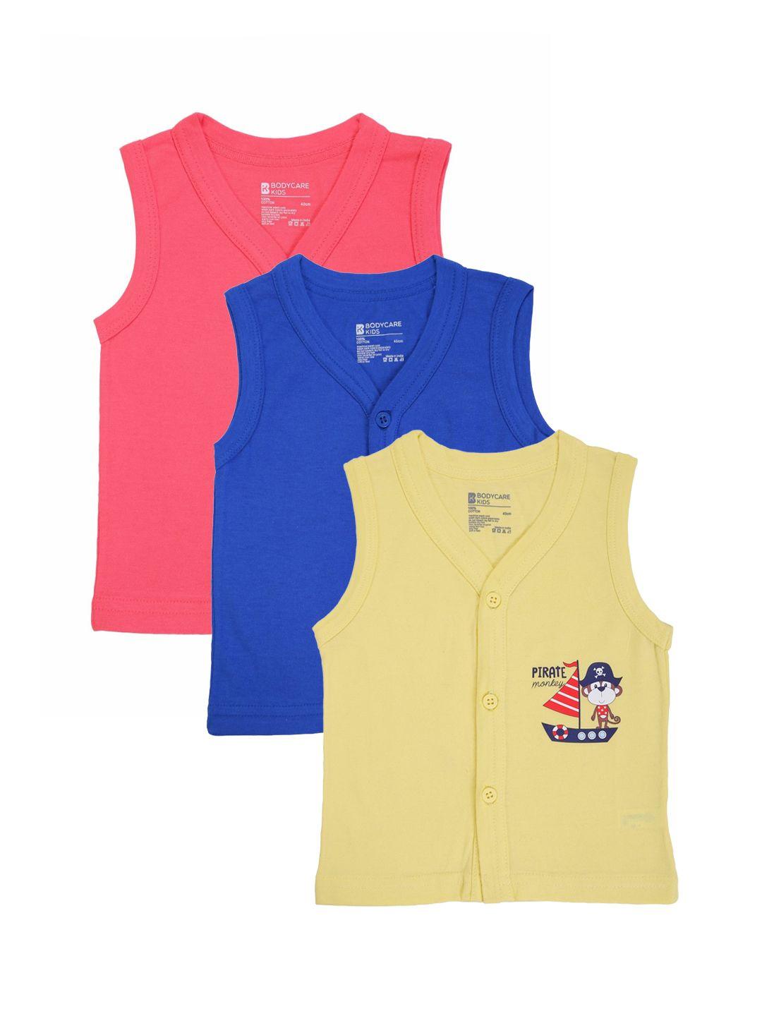 bodycare kids pack of 3 assorted cotton front open basic vests