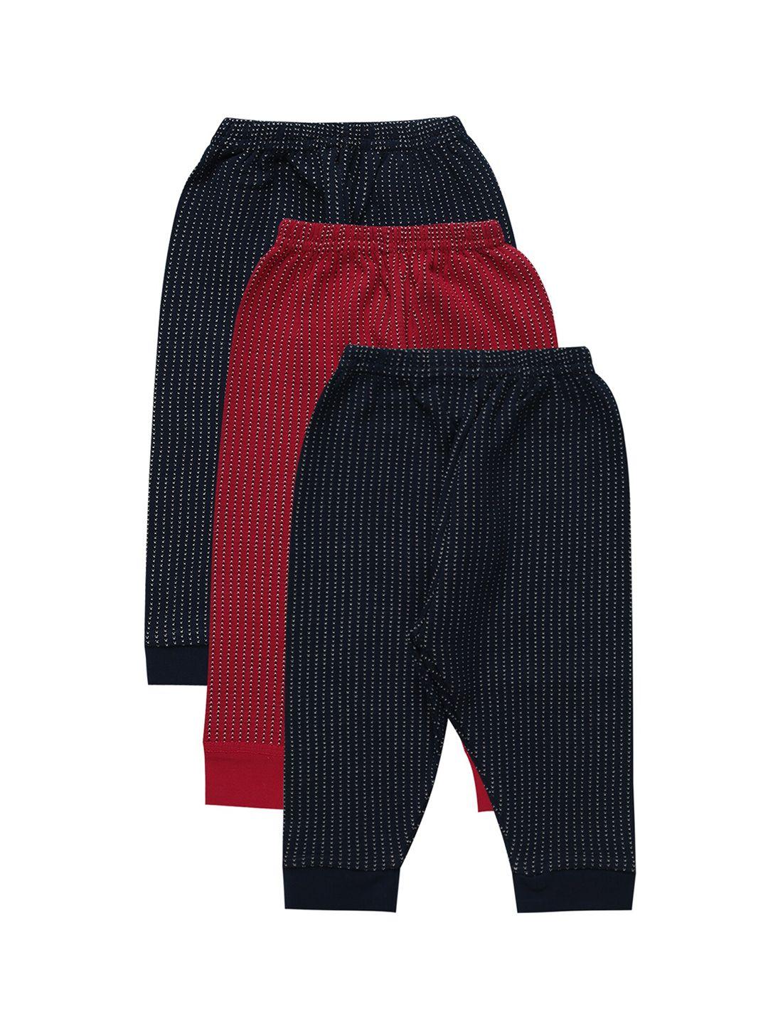 bodycare kids pack of 3 navy blue & red printed lounge pants